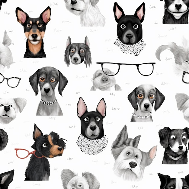un primer plano de un grupo de perros con gafas en un fondo blanco generativo ai