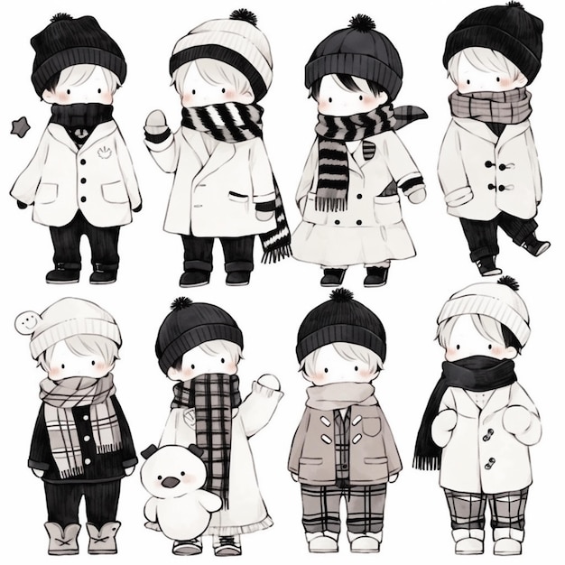Foto un primer plano de un grupo de personas de dibujos animados vestidas con ropa de invierno ai generativo