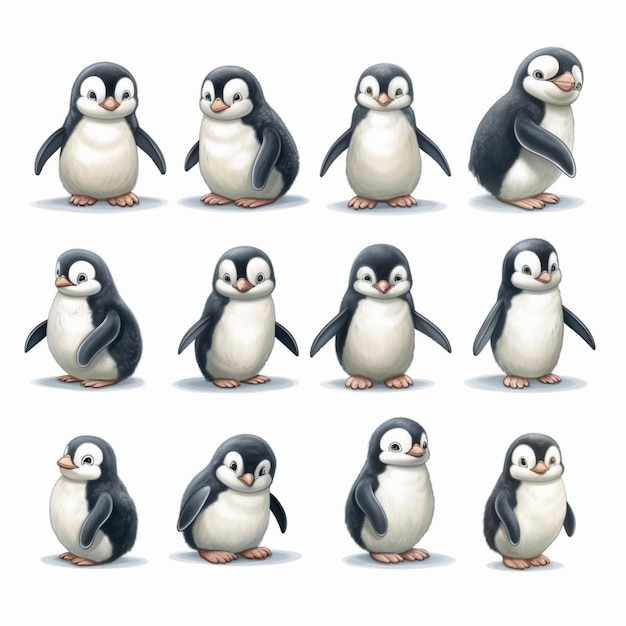 Un primer plano de un grupo de pingüinos con diferentes expresiones generativas ai