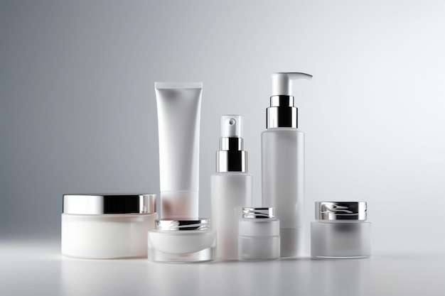 Un primer plano de un grupo de productos cosméticos en una mesa generativa ai