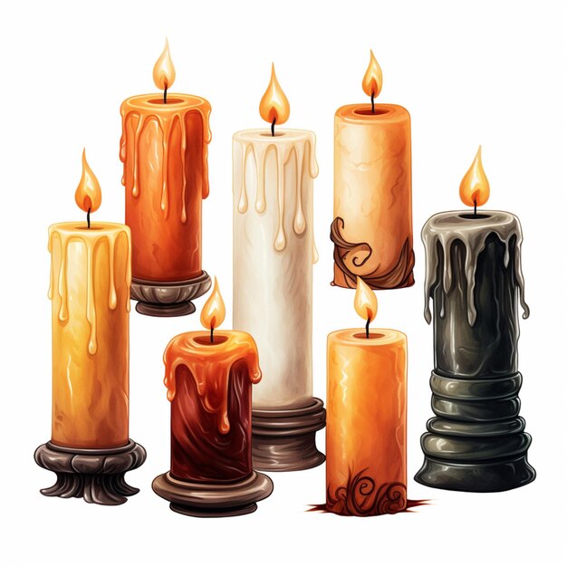 un primer plano de un grupo de velas con diferentes colores generativos ai