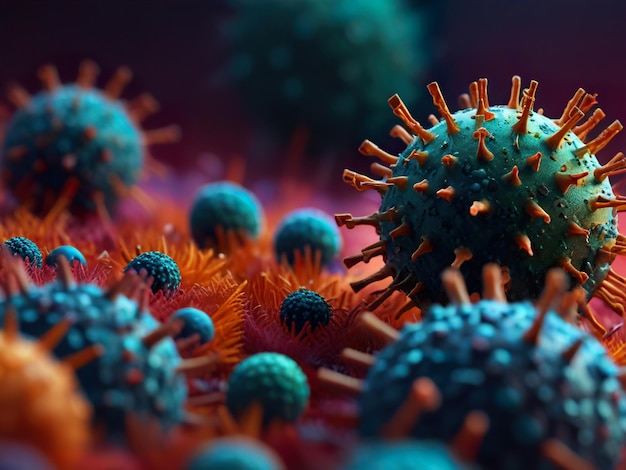 Foto un primer plano de un grupo de virus azul y naranja