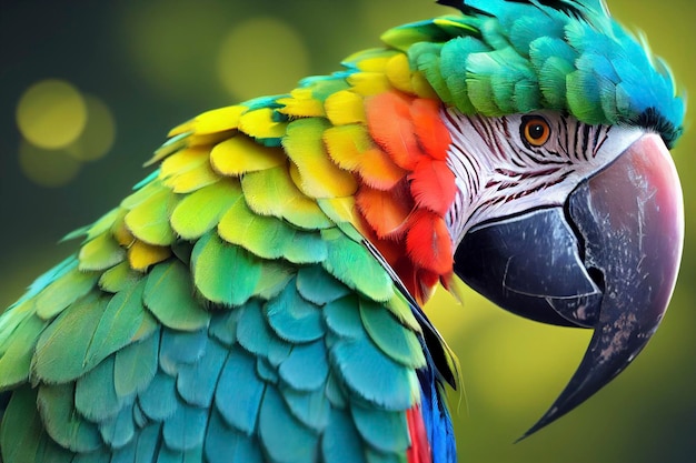 Primer plano de guacamayo multicolor Ara ararauna ave exótica