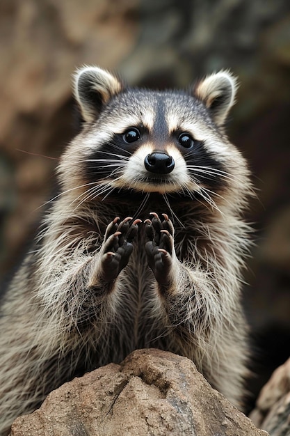 Un primer plano de un guapo mapaches feliz