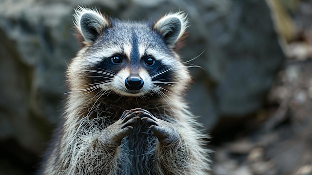 Un primer plano de un guapo mapaches feliz