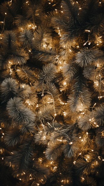 Un primer plano de una guirnalda entre las ramas de un árbol de Navidad