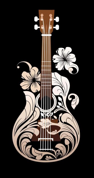 Foto un primer plano de una guitarra con un diseño floral en él generativo ai