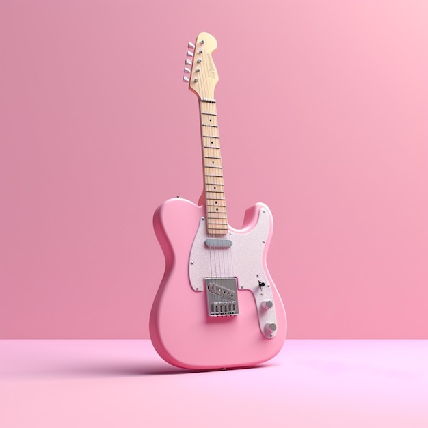 Un primer plano de una guitarra rosa sobre una superficie rosa generativa ai