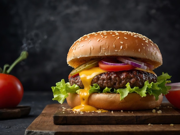 El primer plano de la hamburguesa caliente y deliciosa