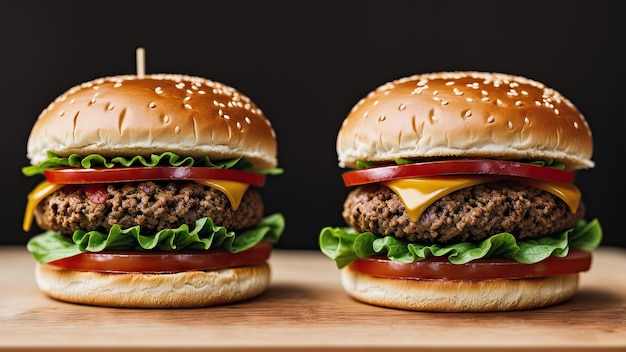 Un primer plano de una hamburguesa casera sabrosa en una mesa de madera