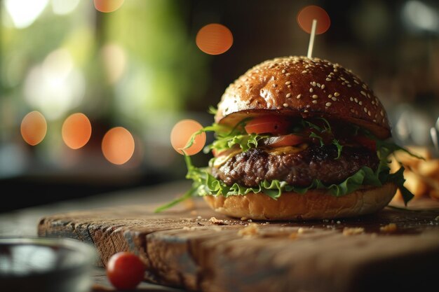 Un primer plano de una hamburguesa