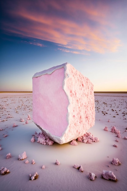 Un primer plano de helado rosa cubierto y ai generativo blanco