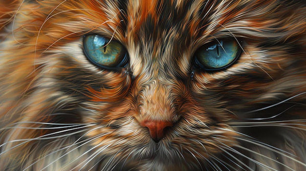 Un primer plano de una hermosa cara de gato El gato tiene grandes ojos azules redondos y una nariz rosada