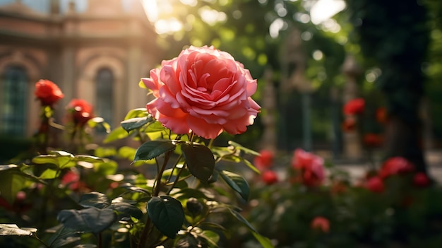primer plano de una hermosa flor rosa que crece en el jardín en el día del amor y la amistad