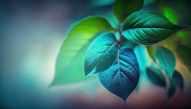 Primer plano de una hermosa hoja de primavera sobre fondo verde borroso Tema de primavera