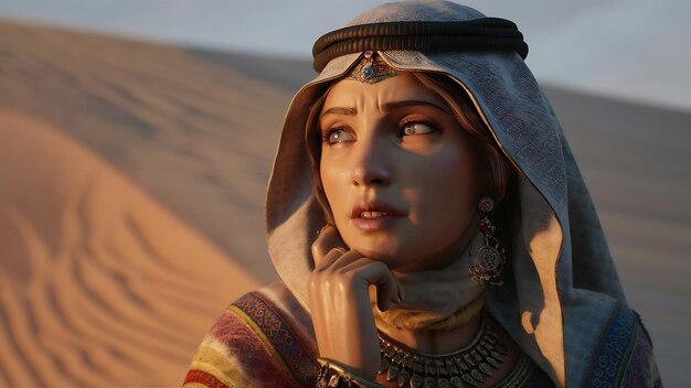 Un primer plano de una hermosa mujer árabe contemplada