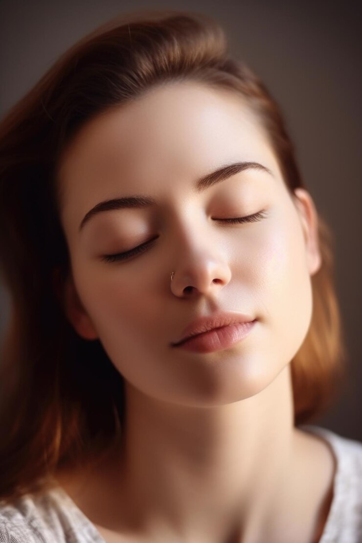 Primer plano de una hermosa mujer joven con los ojos cerrados