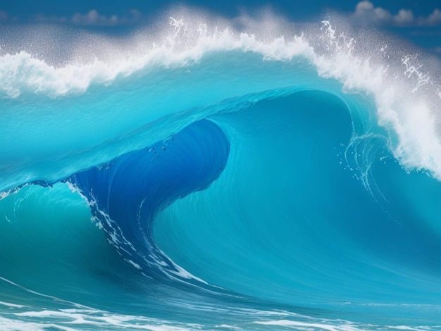 Foto un primer plano de una hermosa ola azul del mar