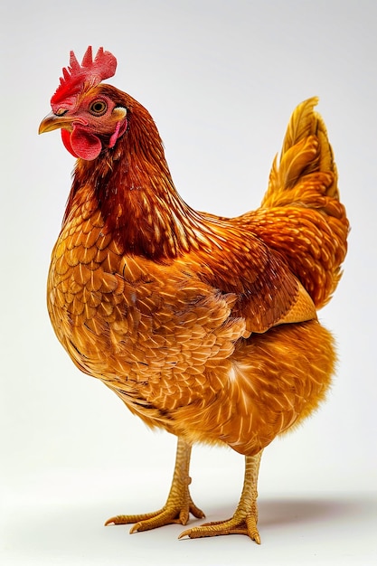 Primer plano de un hermoso gallo con la cara roja y el cuerpo amarillo