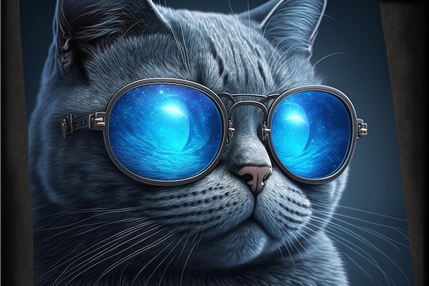 Un primer plano de un hermoso gato con un gato atigrado gris y mascotas de ojos azules y una forma de vida Sobre un fondo gris, un encantador gatito esponjoso Ai generativo