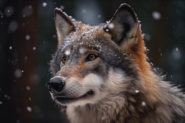 Primer plano de hermoso lobo gris en invierno 3d AI generación Canis lupus