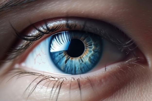 Primer plano de un hermoso ojo azul humano IA generativa