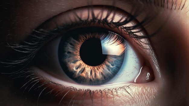 Primer plano de un hermoso ojo femenino azul Macro tiro de eyegenerative humano ai