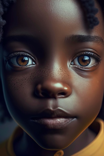 Primer plano del hermoso ojo de niña negra IA generativa