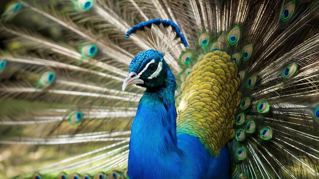 Foto un primer plano de un hermoso pavo real azul