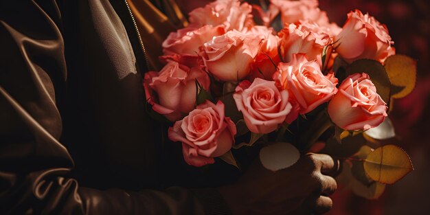 Foto un primer plano de un hermoso ramo de flores de la mano de un hombre
