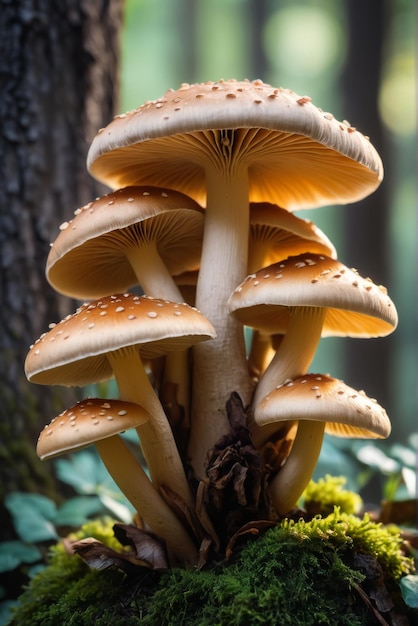 Foto un primer plano de un hermoso ramo de setas con iluminación de colores