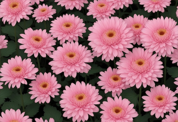 Primer plano de los hermosos crisantemos en flor de color rosa en el campo del crisantemo