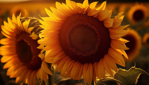 Primer plano de hermosos girasoles en el campo Generar Ai