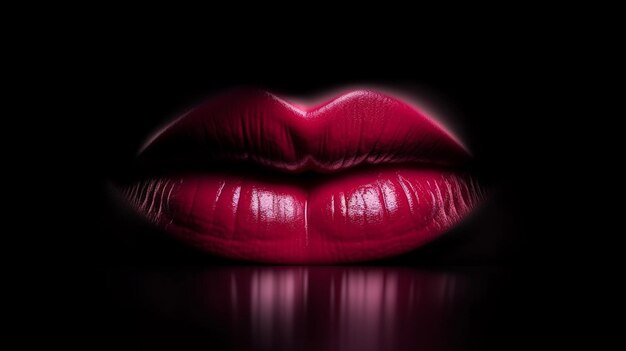 Primer plano de hermosos labios femeninos con lápiz labial rojo generativo ai