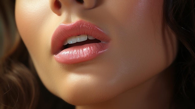 Primer plano de hermosos labios generativos ai