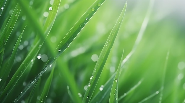 Foto primer plano de hierba fresca con gotas de rocío fondo natural abstracto espacio de copia sel ia generativa