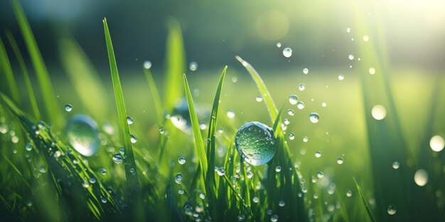 Un primer plano de hierba con gotas de agua sobre ella