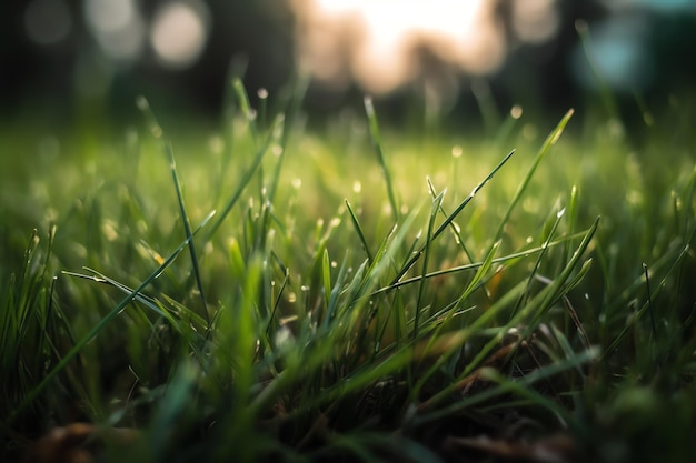 Un primer plano de una hierba con el sol brillando sobre ella