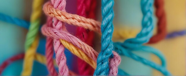 un primer plano de hilos de diferentes colores con diferentes colores