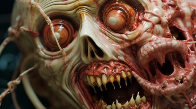 Un primer plano hiperreal de una escultura de zombies para Halloween