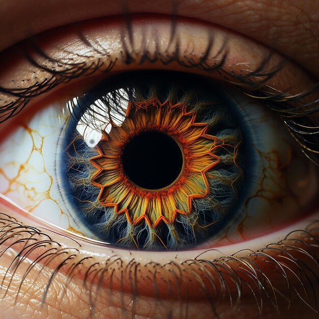 Foto un primer plano hiperrealista de un ojo humano revelando la pupila del iris generada por la ia