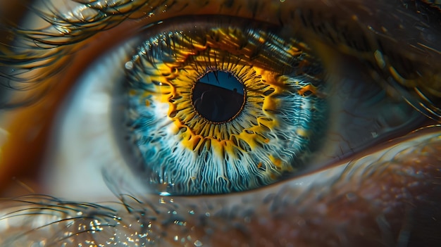 Primer plano hipnótico del iris humano vibrante con el reflejo de Photographer39