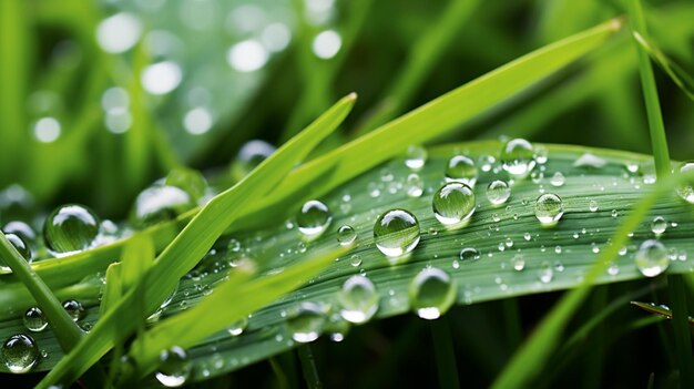 Un primer plano de una hoja con gotas de agua en ella