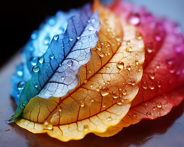 Foto un primer plano de una hoja con gotas de agua en ella