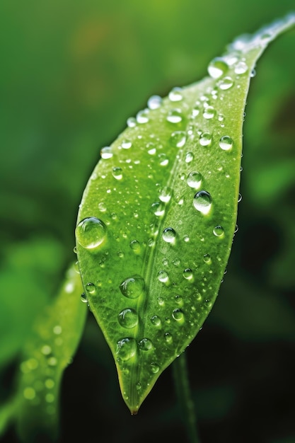 un primer plano de una hoja con gotas de agua