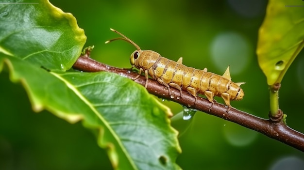 Un primer plano de una hoja con un insecto en ella