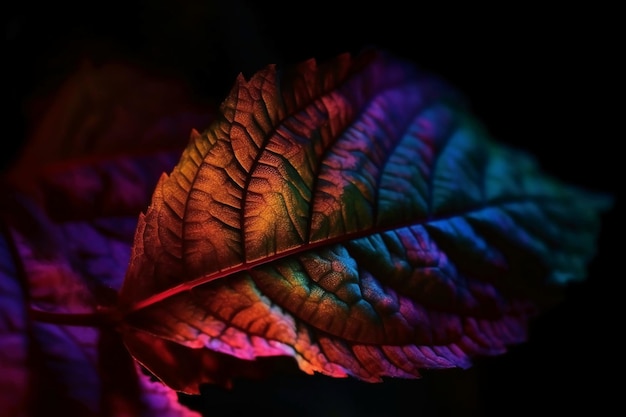 Un primer plano de una hoja con luces de colores