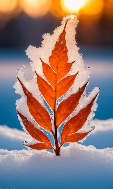 Foto un primer plano de una hoja en la nieve