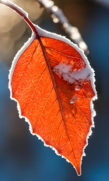 Foto un primer plano de una hoja en la nieve