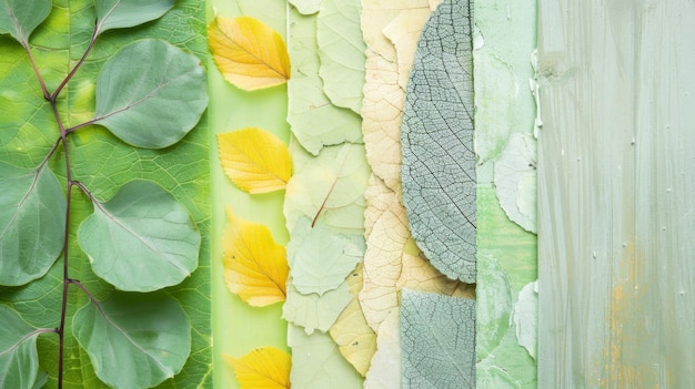 Un primer plano de una hoja en una pared